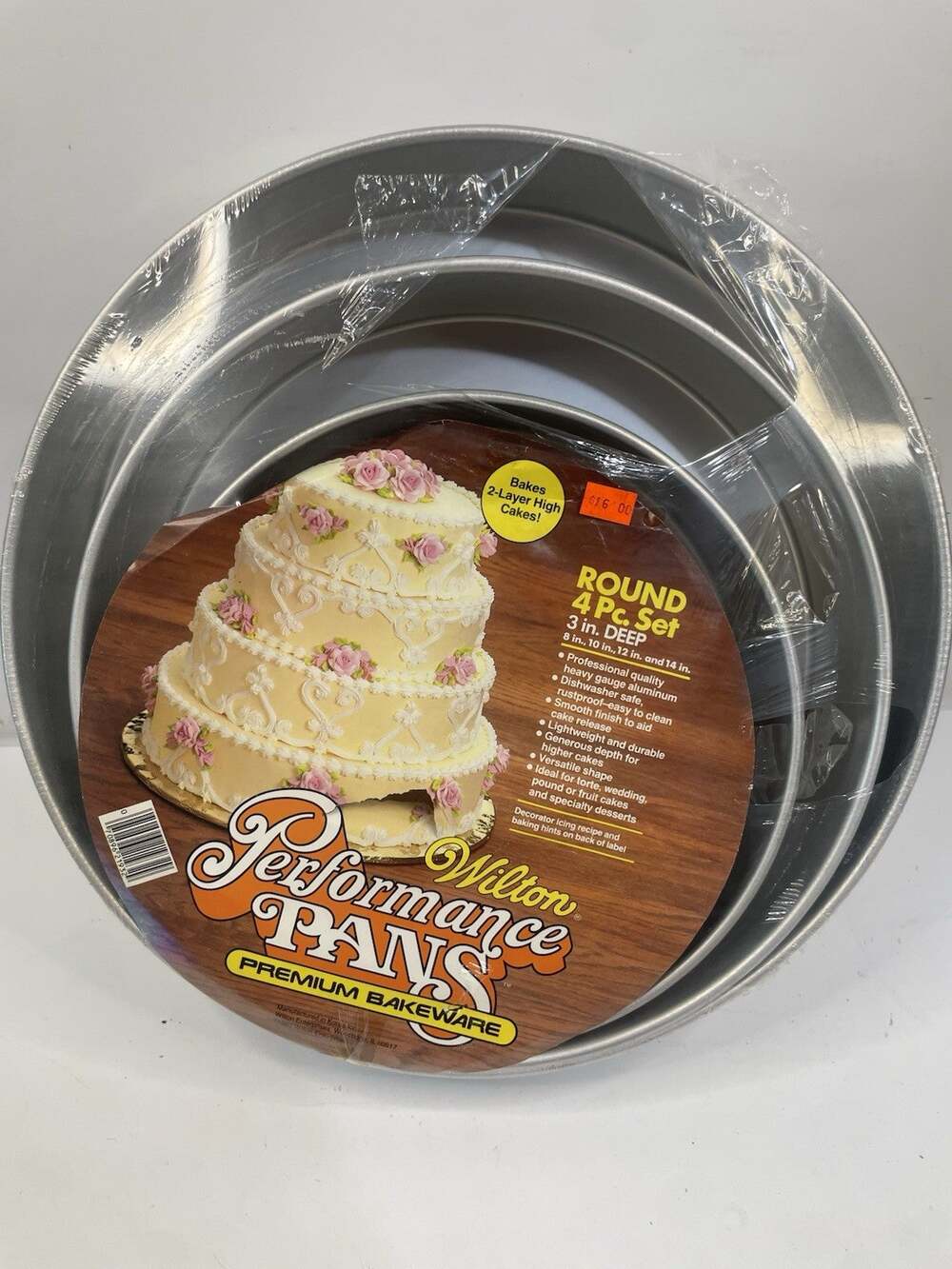 Vintage Wilton 4 Pc Round Cake Pan Set 3 in Deep 8-14" NOS Premium New Wrap